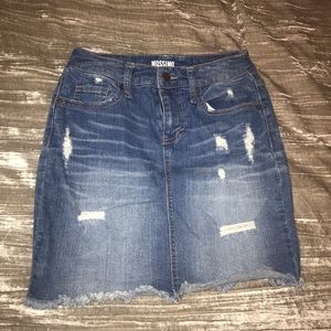 High Waisted Distressed Denim Mini Skirt